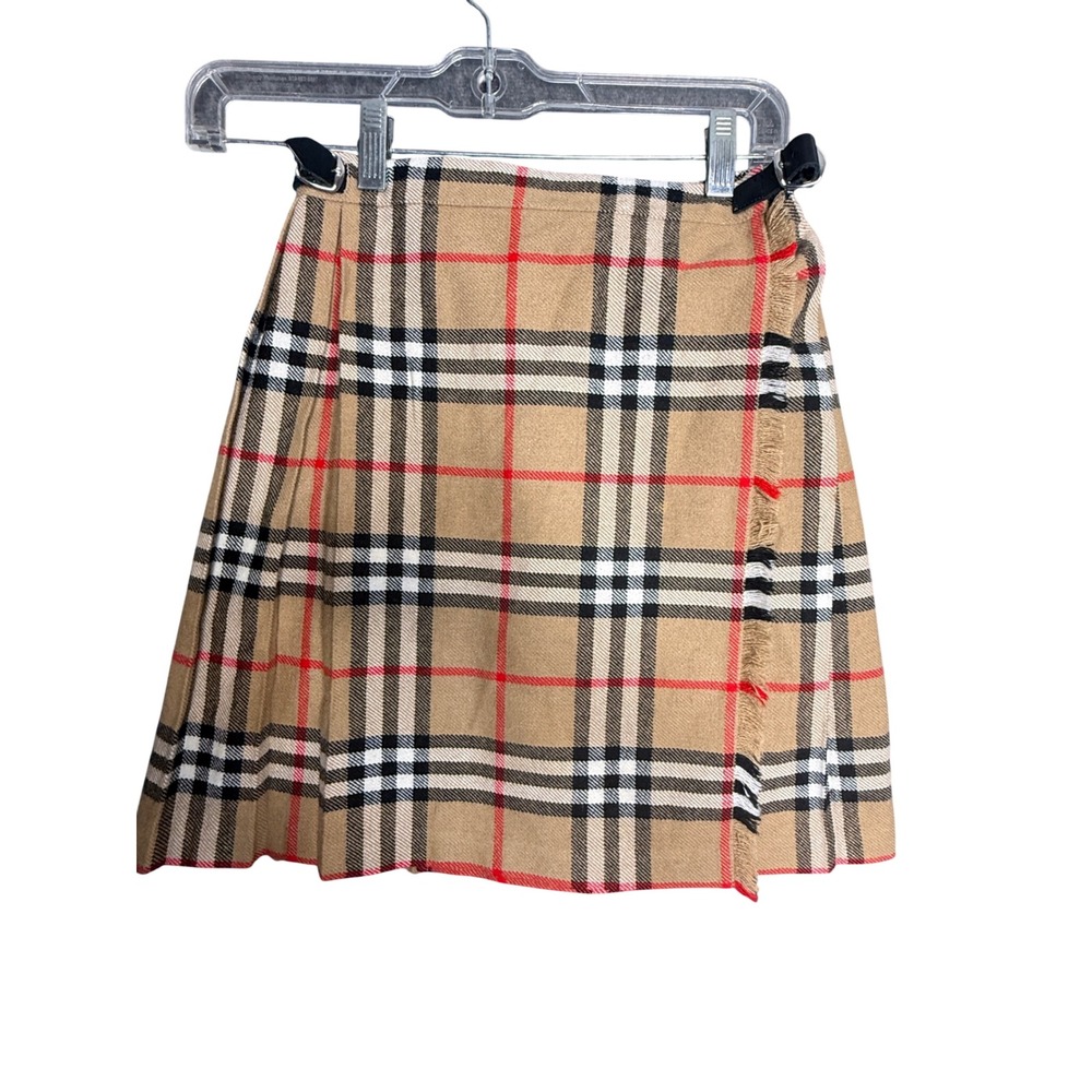 O'Neil of Dublin Nova Check Plaid Wool Wrap Kilt Skirt Tan Made in Ireland 26